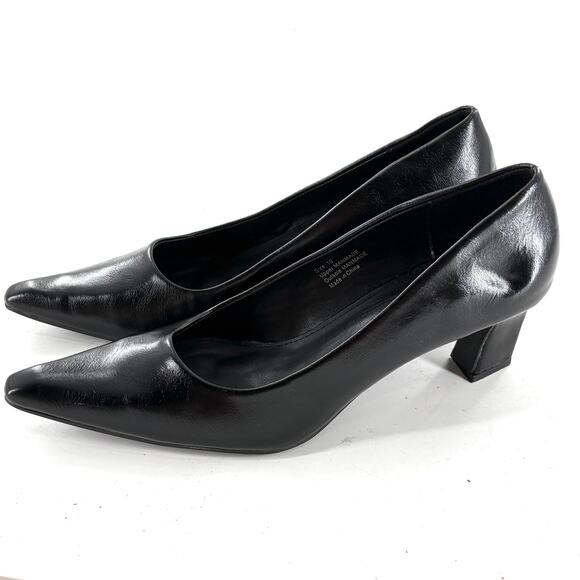NY&C Stacked Heel Pumps 10 Black Vegan Leather Capsule Comfort Prep NY & C - Picture 1 of 6